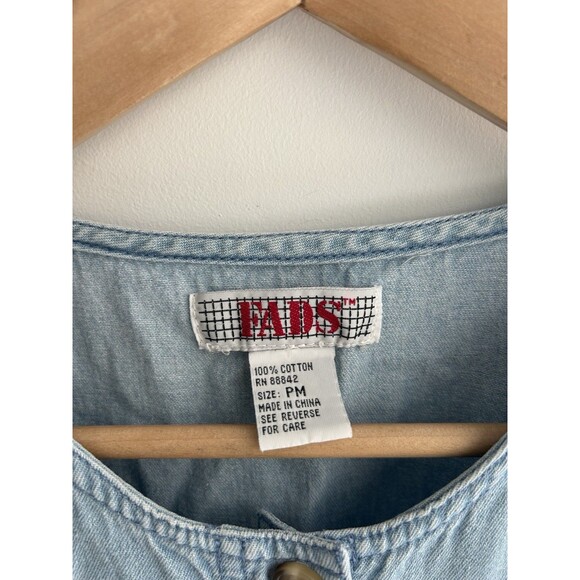 Vintage Fads Short Sleeve Button Down Denim Midi Dress Cottage Core Size PM - Picture 4 of 10